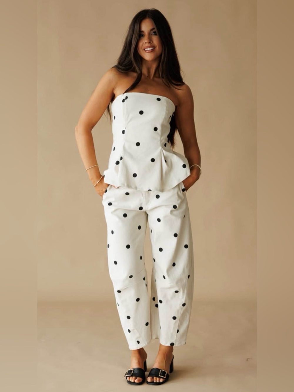 Lane 201 Ivory Polka Dot Pant Set